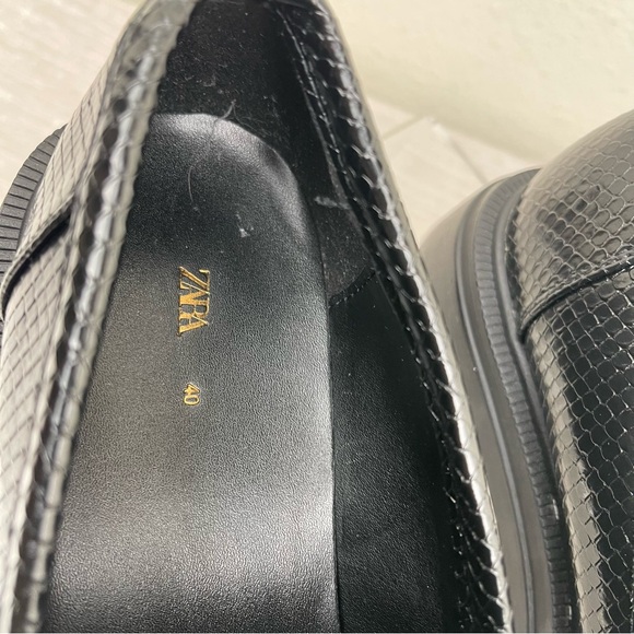 Zara Snake Faux Skin Loafers Platform Chunky Heel Black Women's Size 40 (US 9) - Picture 10 of 10